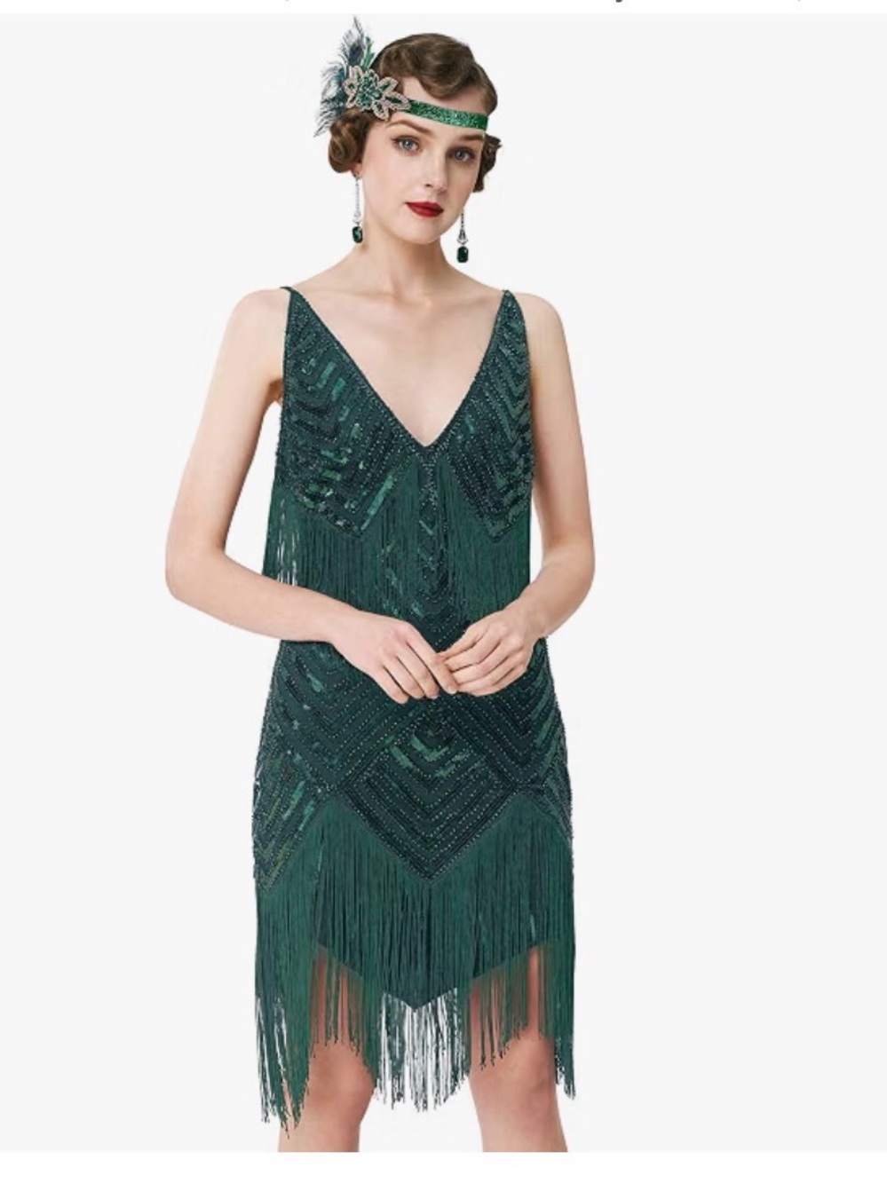 Emerald Green Beaded Fringe Mini Dress